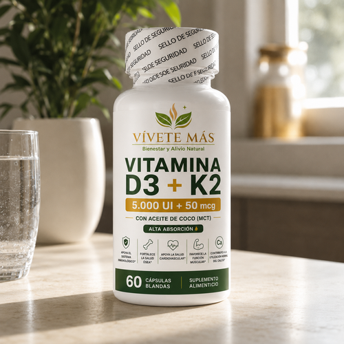 VITAMINA D3 + K2 CON ACEITE DE COCO 60 cápsulas