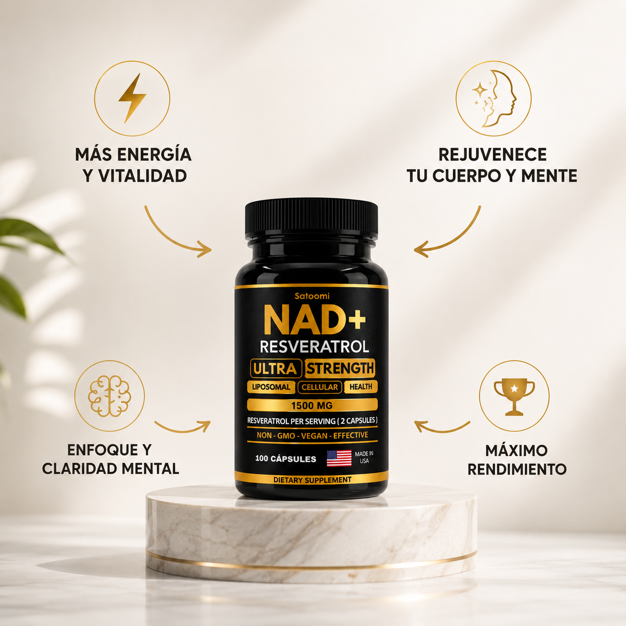 NAD+RESVERATROL ORIGINAL 1500 mg - 100 cápsulas